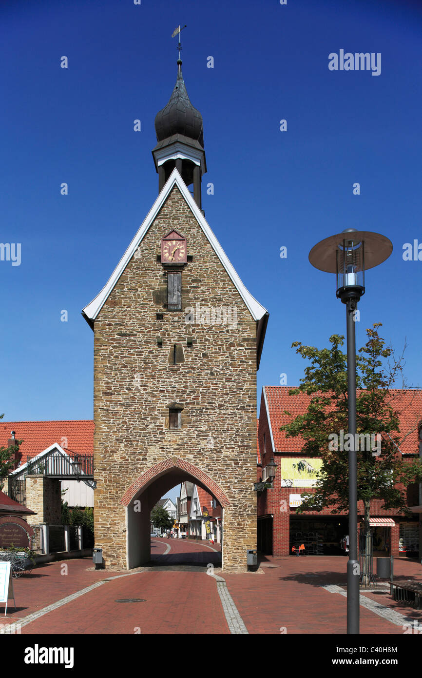 Gotik, Stadttor, hohe Tor, Quakenbruck, Artland, Oldenburger Münsterland, Niedersachsen, Deutschland, Europa, Tor, Turm, Turm, Stockfoto