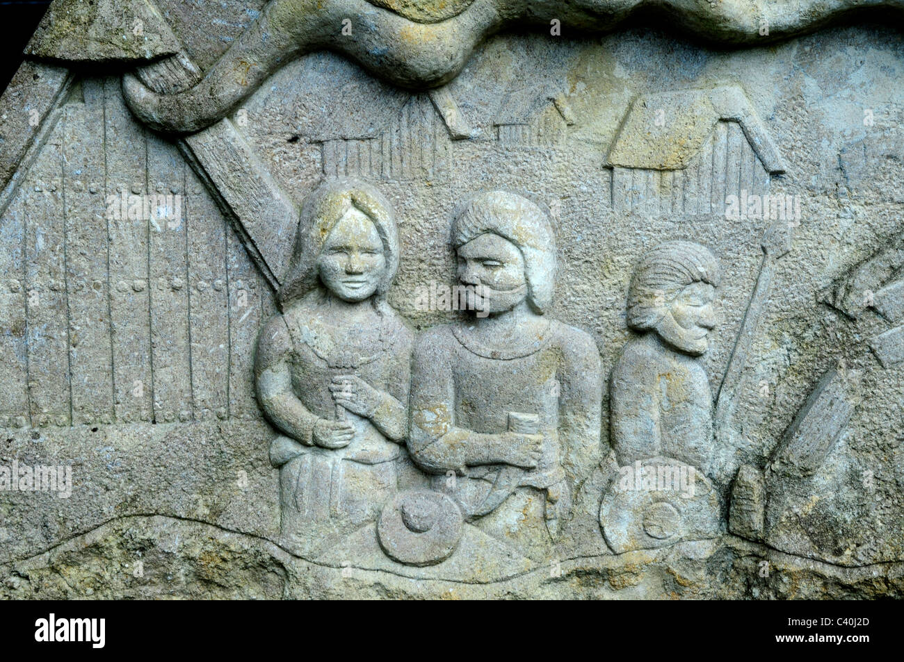 Steinzeit-Siedlung Relief schnitzen Anglo Saxon Stockfoto