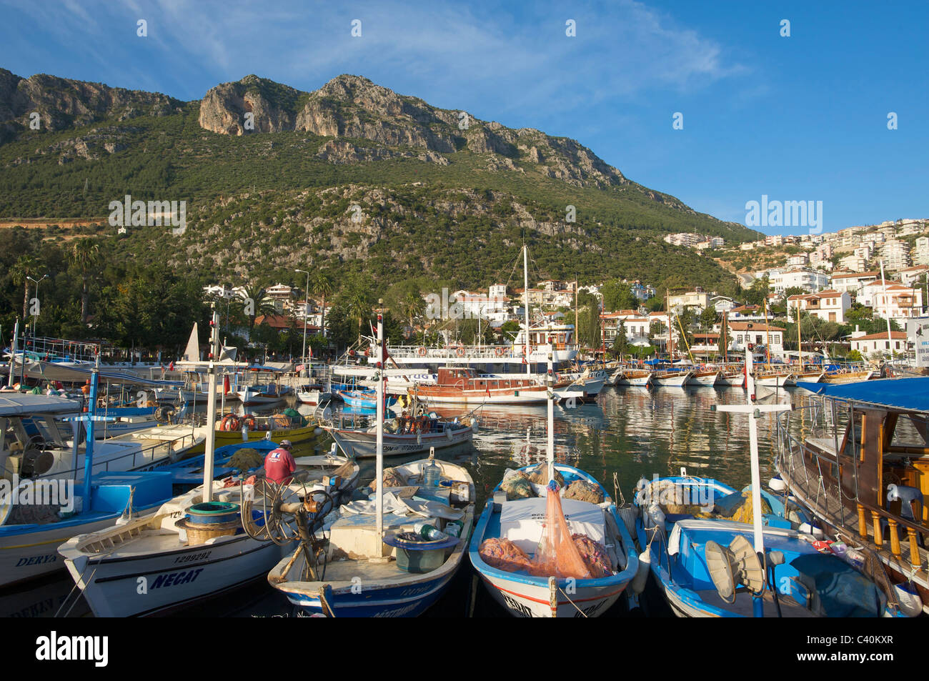 Türkisch, Riviera, Hafen, Hafen, Kas, Lykien, Südküste, Türkei, Hafen, Hafen, Boote Stockfoto