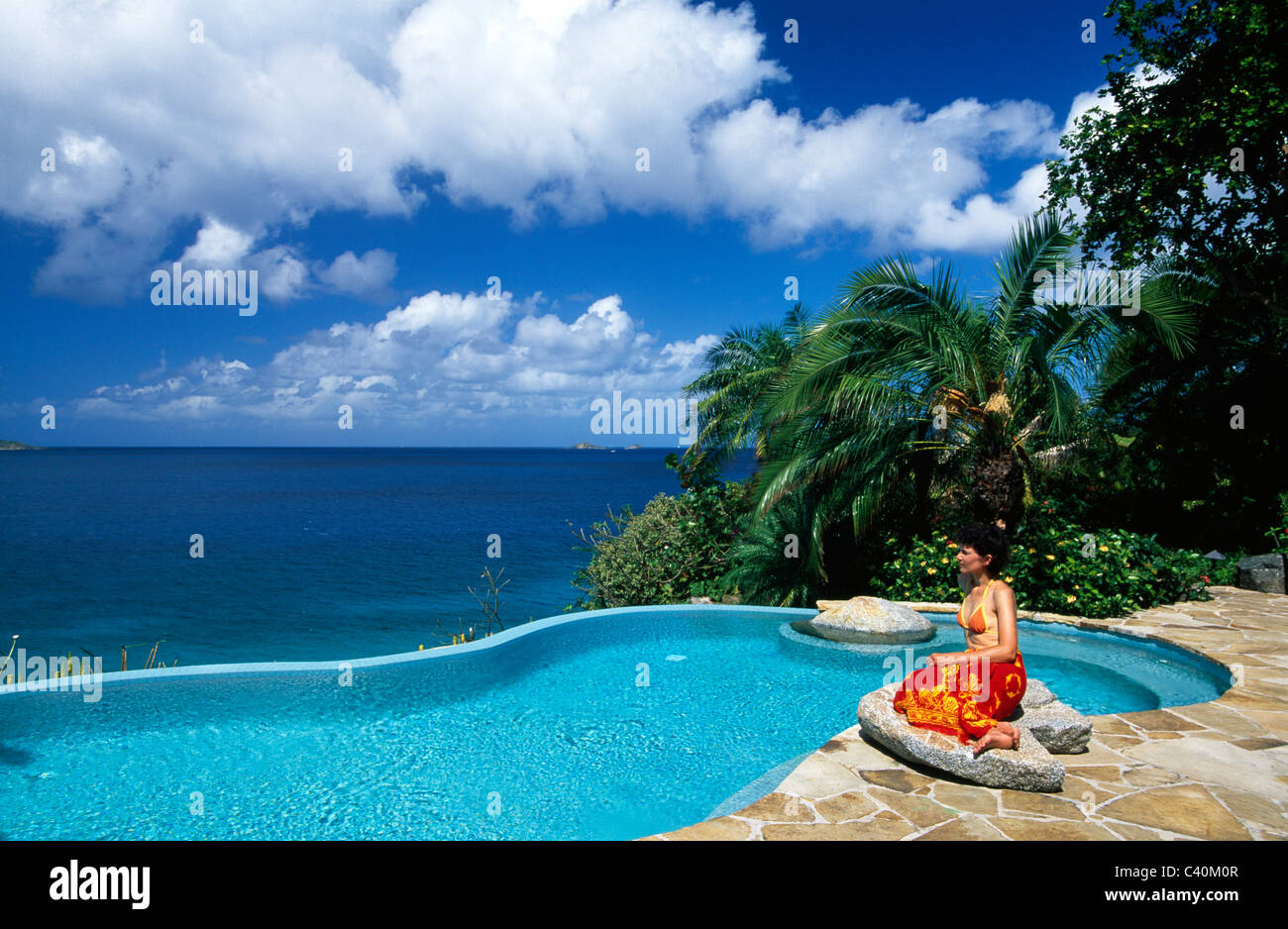 Britische Jungferninseln, Virgin Islands, Karibik, Hotel, Insel, Insel, Little Dix Bay, Modell veröffentlicht, draußen, Schwimmbad, Stockfoto