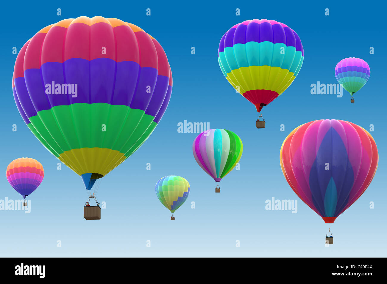 Bunte Heißluftballons am blauen Himmel Stockfoto