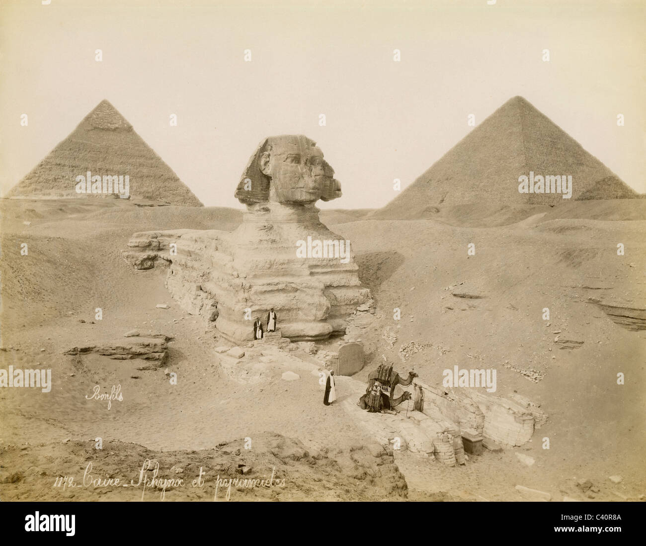 Bonfils, Nr. 1172 - Caire Le Sphynx et Pyramides, 1870 der 80er Eiweiss print Stockfoto