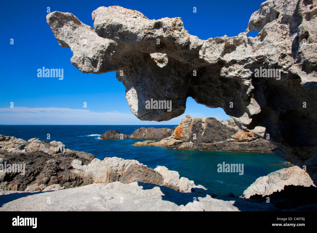 Cap de Creus, Spanien, Europa, Katalonien, Costa Brava, Meer, Mittelmeer, Küste, Felsenküste, Kap, Felsen, Klippe, Felsen Formen, Stockfoto