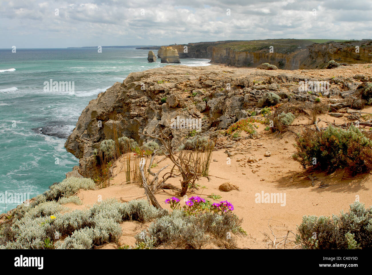 Abschnitt der Great Ocean Walk mit Gibson Beach West voraus im Port Campell National Park, Great Ocean Road, Victoria, Stockfoto