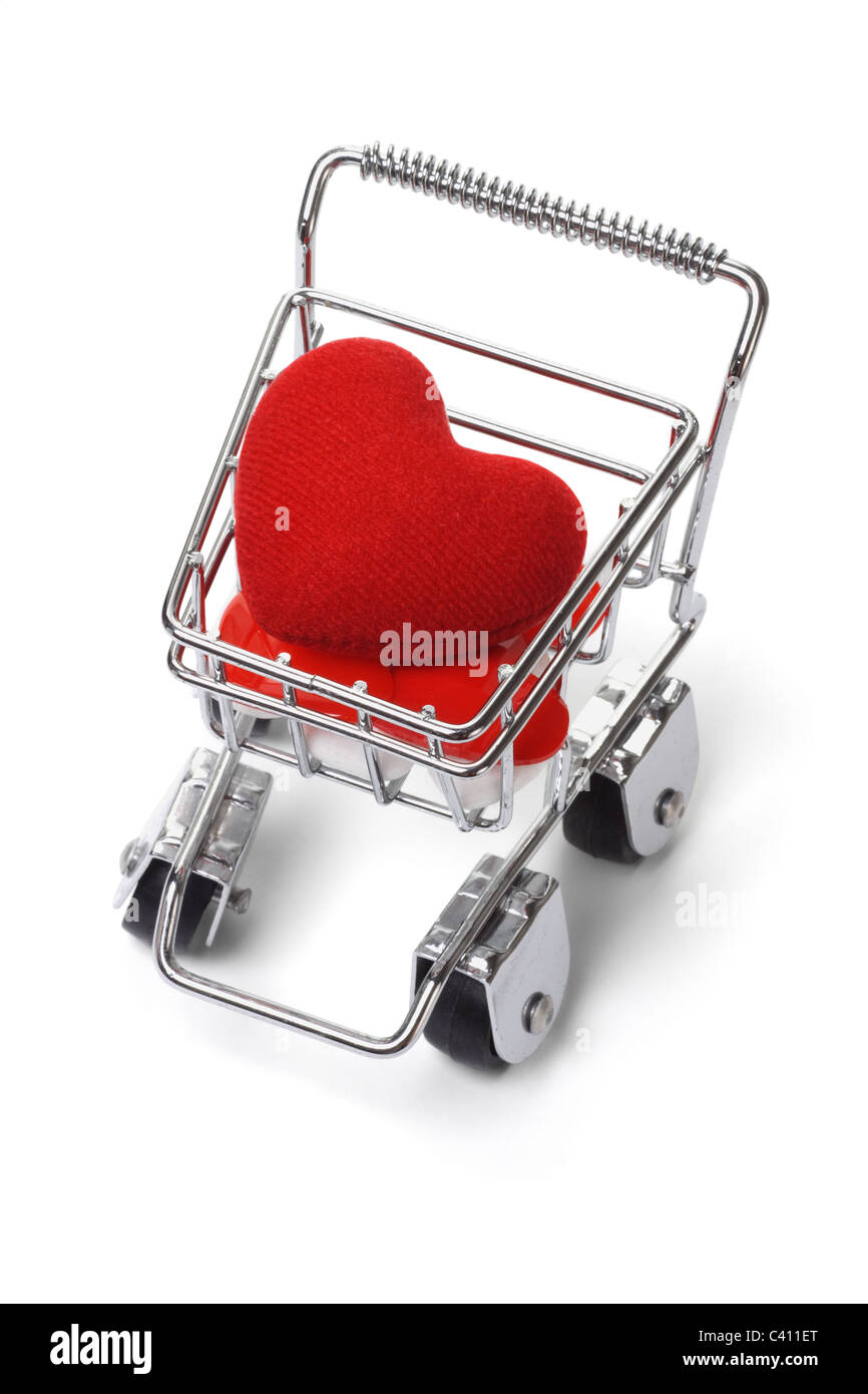 Liebe Herz-Form-Symbol im Warenkorb auf weißem Hintergrund Stockfoto