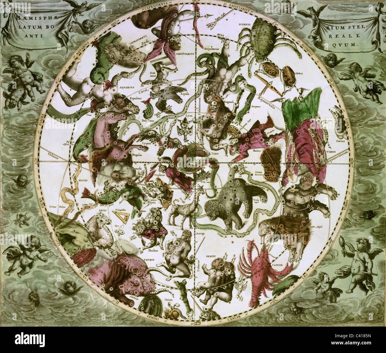 Astrologie, Sternzeichen, 'Haemisphaerium stellatum boreale Antiquum", Kupferstich, Star Chart von Gerard de Valck und Peter Schenck, um 1680, Artist's Urheberrecht nicht gelöscht werden Stockfoto