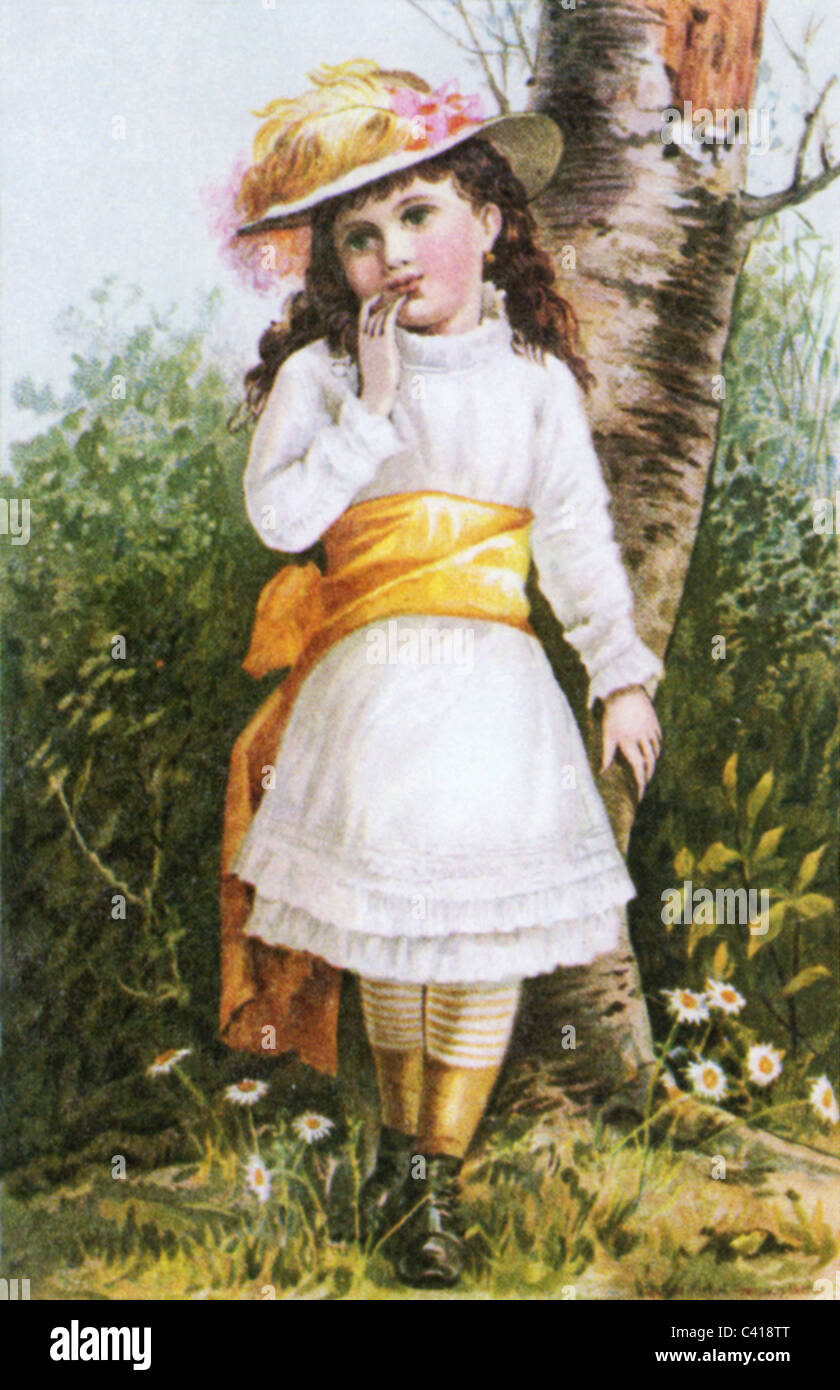 Kitsch / Souvenir, Postkarten, kleines Mädchen in Rüschenkleid, Postkarte, um 1900, Zusatz-Rechteklärung-nicht vorhanden Stockfoto