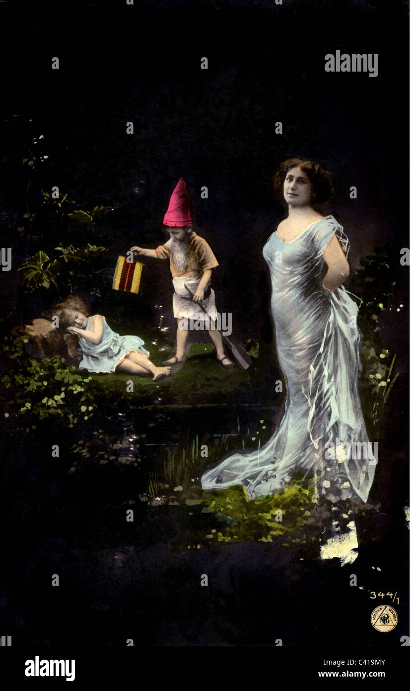 Literatur, Märchen, Zwerge / Elfen, Szene mit einem Zwerg und einer Fee, um 1904, Zusatz-Rechte-Clearences-nicht vorhanden Stockfoto