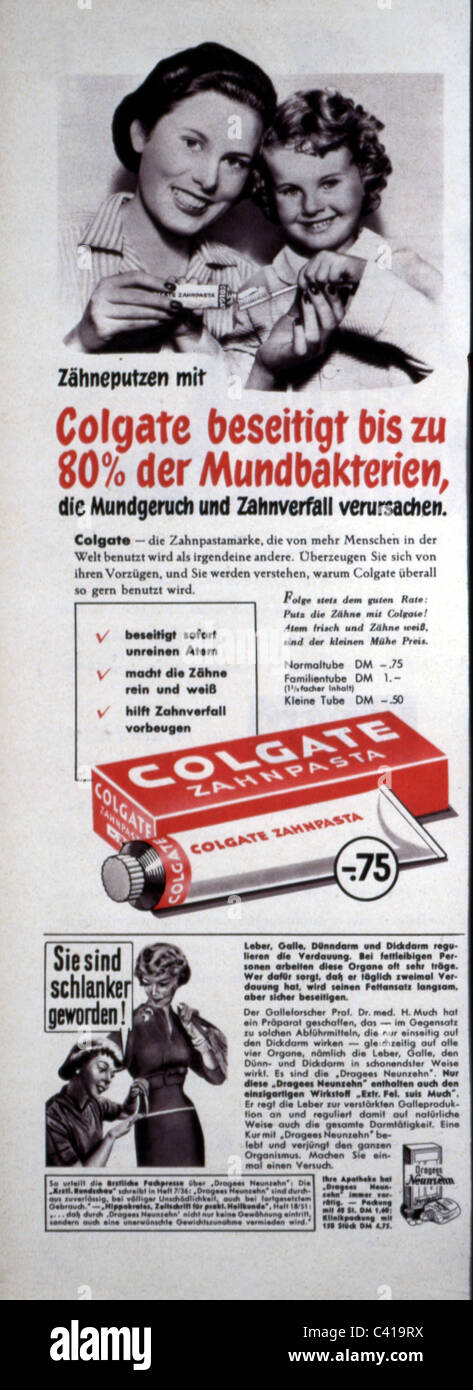 Werbung, Zahnpflege, Colgate, Zahnpasta, Werbung, 1957, Zusatz-Rechte-Clearenzen-nicht vorhanden Stockfoto