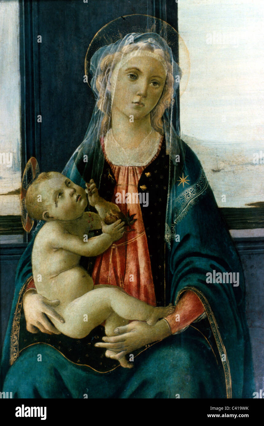 Bildende Kunst, Botticelli, Sandro (1445-1510), "Madonna mit Kind" (Madonna del Mare), Panel Gemälde, 40,3 x 28,4 cm, ca. 1477 Stockfoto