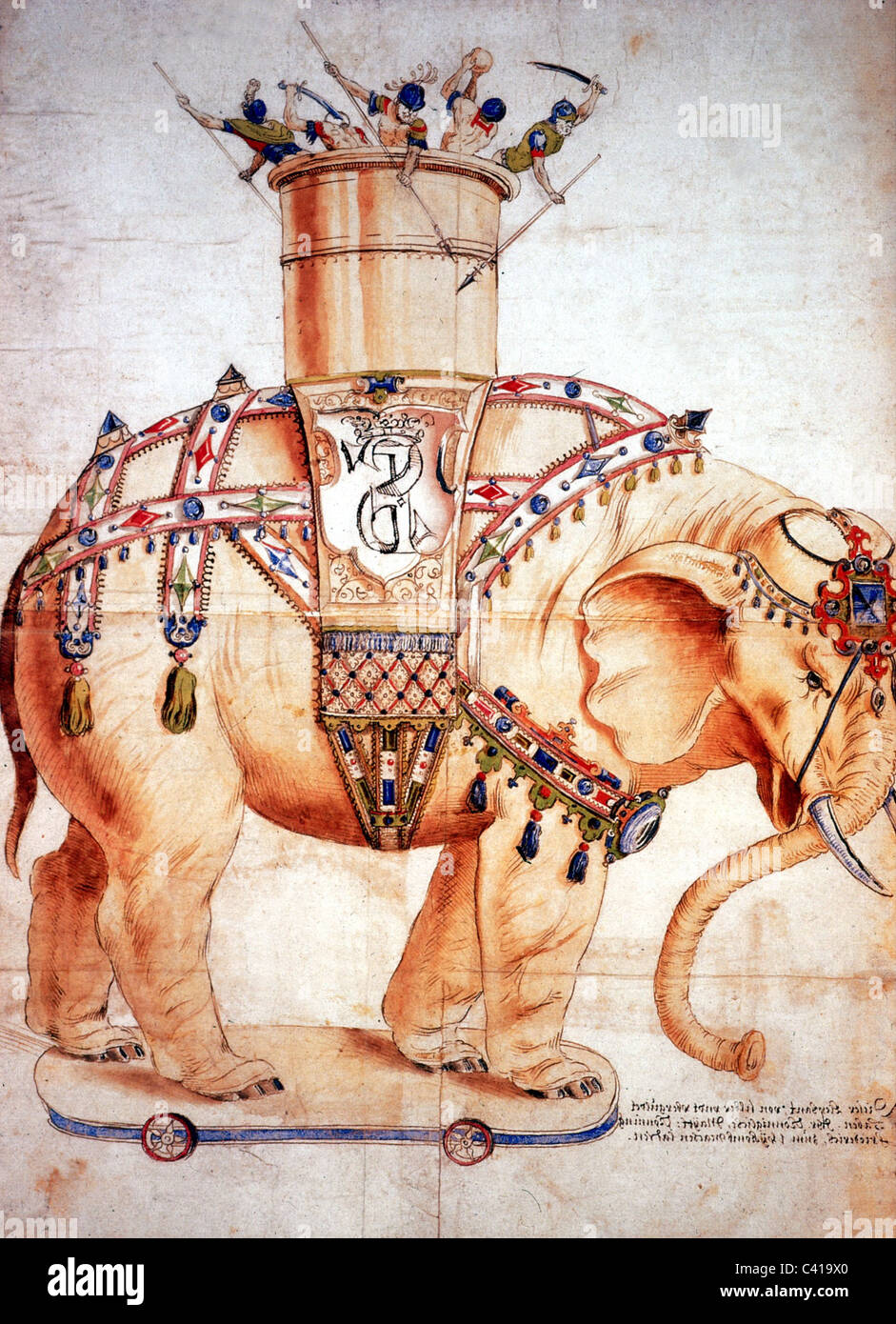 zoologie, Elefant, Federzeichnung von Jacob Mores, 1572, zusätzliche-Rechte-Clearences-nicht verfügbar Stockfoto