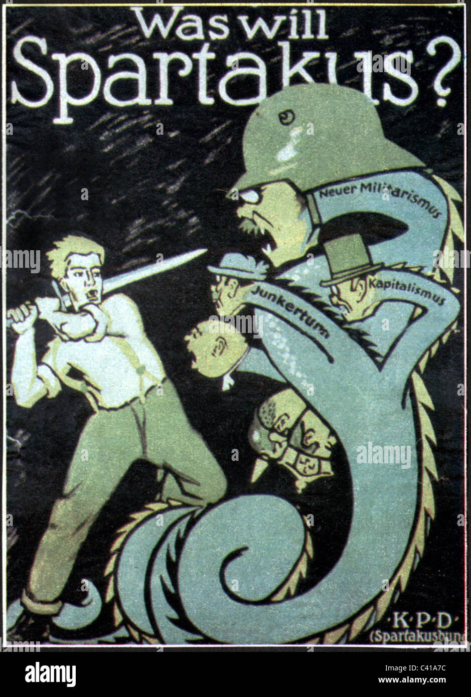 Politik, Deutschland, Kommunistische Partei Deutschlands (KPD), Plakat, 'was will Spartakus', um 1919, Zusatzrechte-Clearenzen-nicht vorhanden Stockfoto