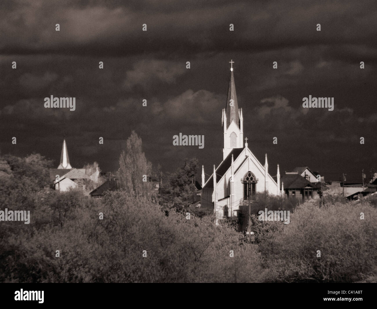 Kirchen in Ferndale, CA im Infrarotbereich fotografiert Stockfoto