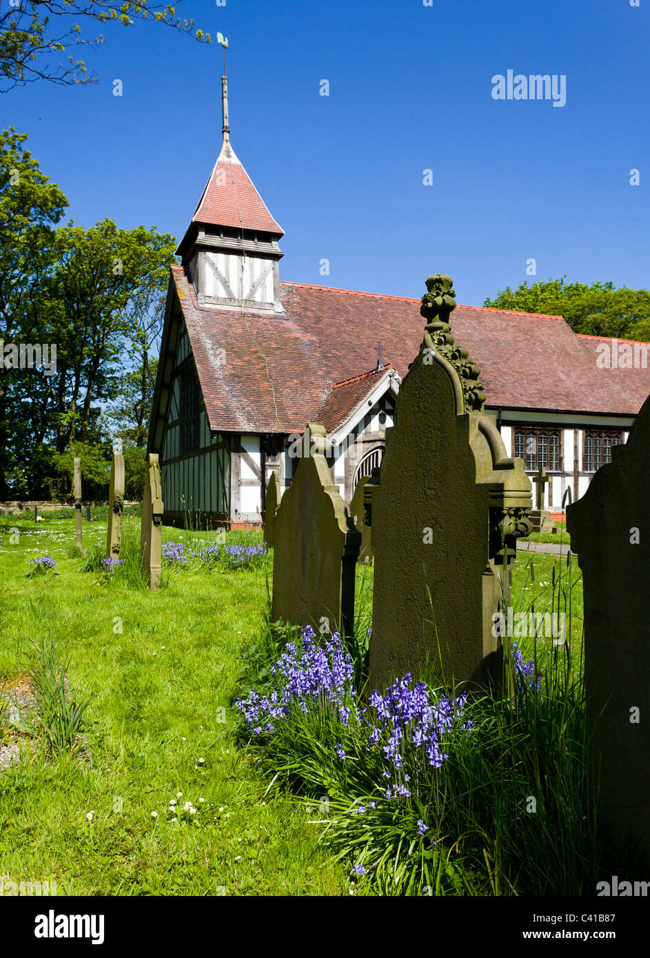 Halbe Fachwerkhaus Kirche von Great Altcar in der Nähe von Formby in Lancashire, England Stockfoto