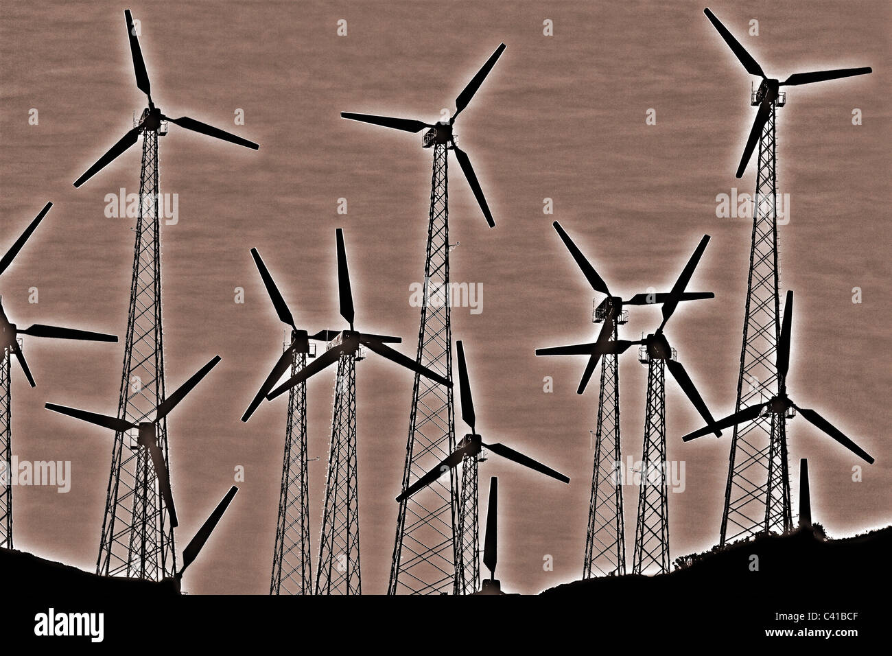 Stromerzeugende Windmühlen Tehachapi, CA Stockfoto