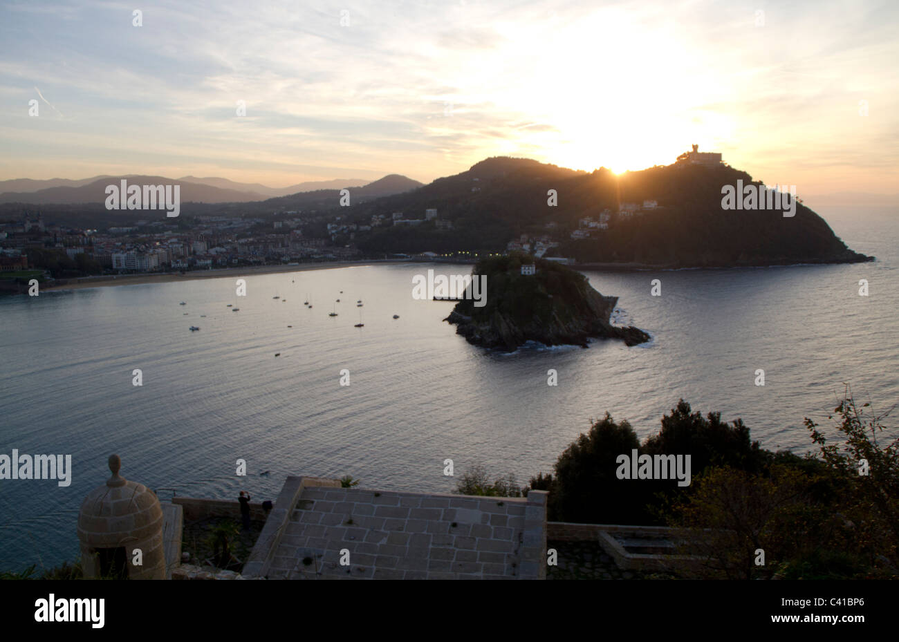 La Concha bei Sonnenuntergang, San Sebastian Stockfoto