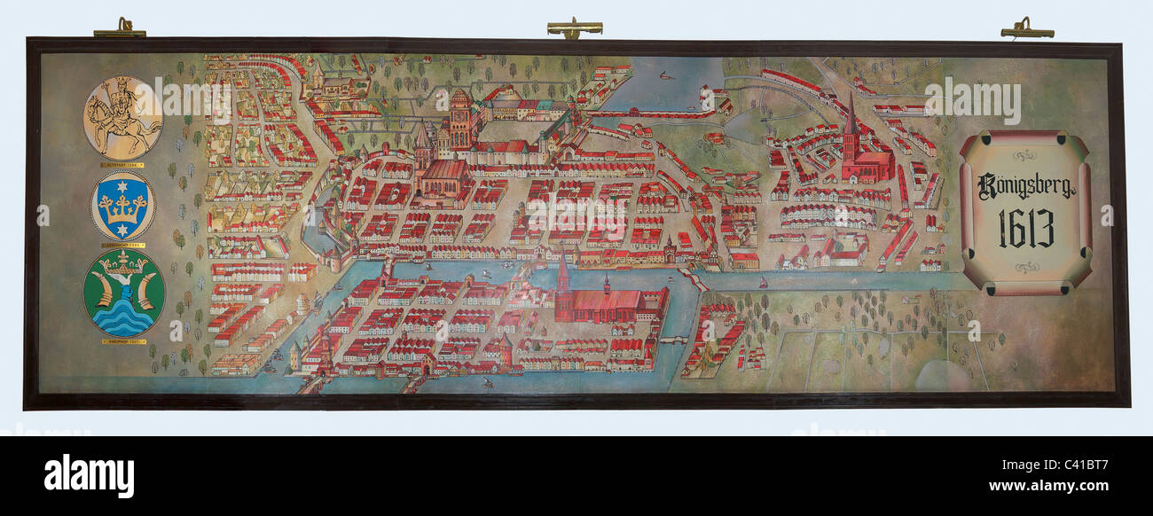 Karte von Königsberg im Jahr 1613. Kaliningrad. Ausstellung von Kants Kathedrale Stockfoto