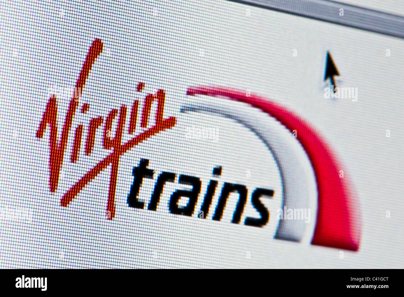 Nahaufnahme von Virgin Trains-Logo auf ihrer Website gesehen. (Nur zur redaktionellen Verwendung: print, TV, e-Book und redaktionelle Webseite). Stockfoto
