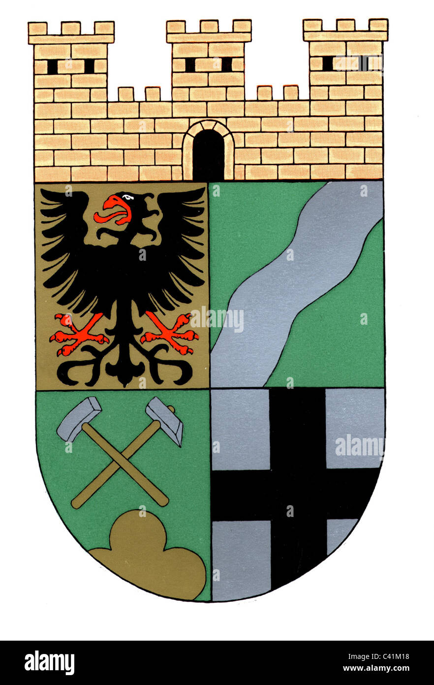 Wappen / Embleme, Würselen, Stadtwappen, Nordrhein-Westfalen, Deutschland, Zusatz-Rechteklärung-nicht lieferbar Stockfoto