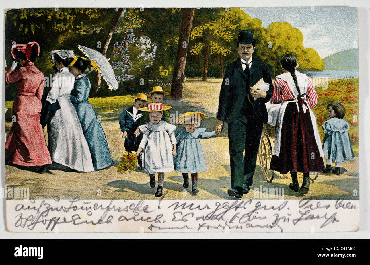 Personen, Familie, Familien im Park, Zeichnung, um 1900, Zusatz-Rechte-Clearences-nicht vorhanden Stockfoto