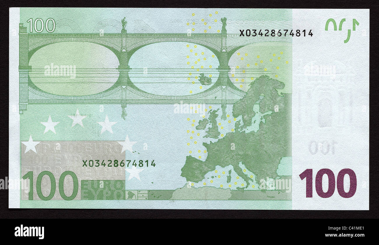 Geld, Banknoten, Euro, 100 Euro-Schein, Rückseite, Banknote, Geldschein, Rechnung, Banknoten ...