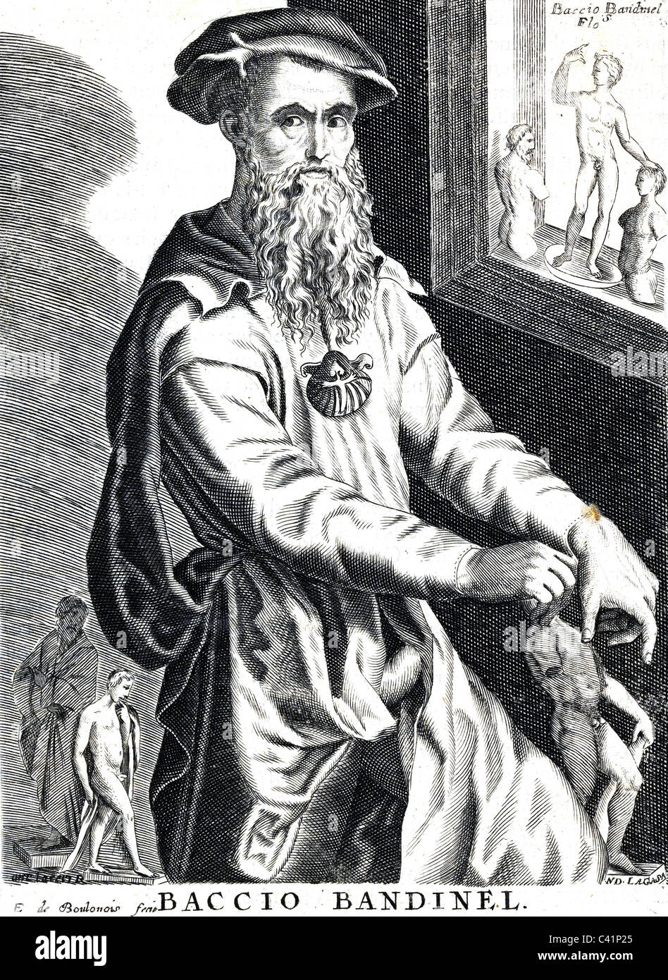 Baccio Bandinelli,, 17.10.1488 - ca. 6.2.1560, italienischer Bildhauer, halbe Länge, Kupferstich von Esme de Boulonois, 17. Jahrhundert, Artist's Urheberrecht nicht gelöscht werden Stockfoto
