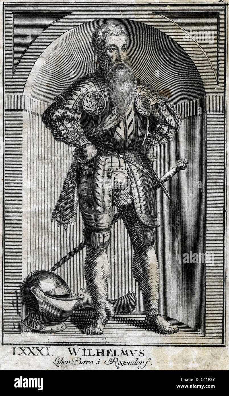 Wilhelm Freiherr von Roggendorf, 1481 - 1541, österreichische Feldherr, Politiker, volle Länge, Kupferstich, etwa aus dem 18. Jahrhundert, Artist's Urheberrecht nicht gelöscht werden Stockfoto
