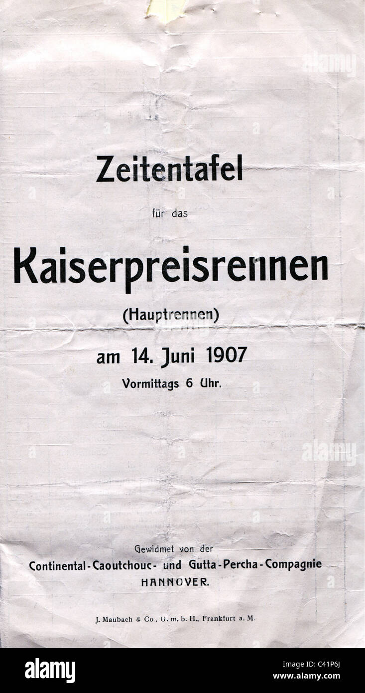 Sport, Autorennen, Kaiserpreis 1907, Zeittabelle, Hauptrennen, 17.6.