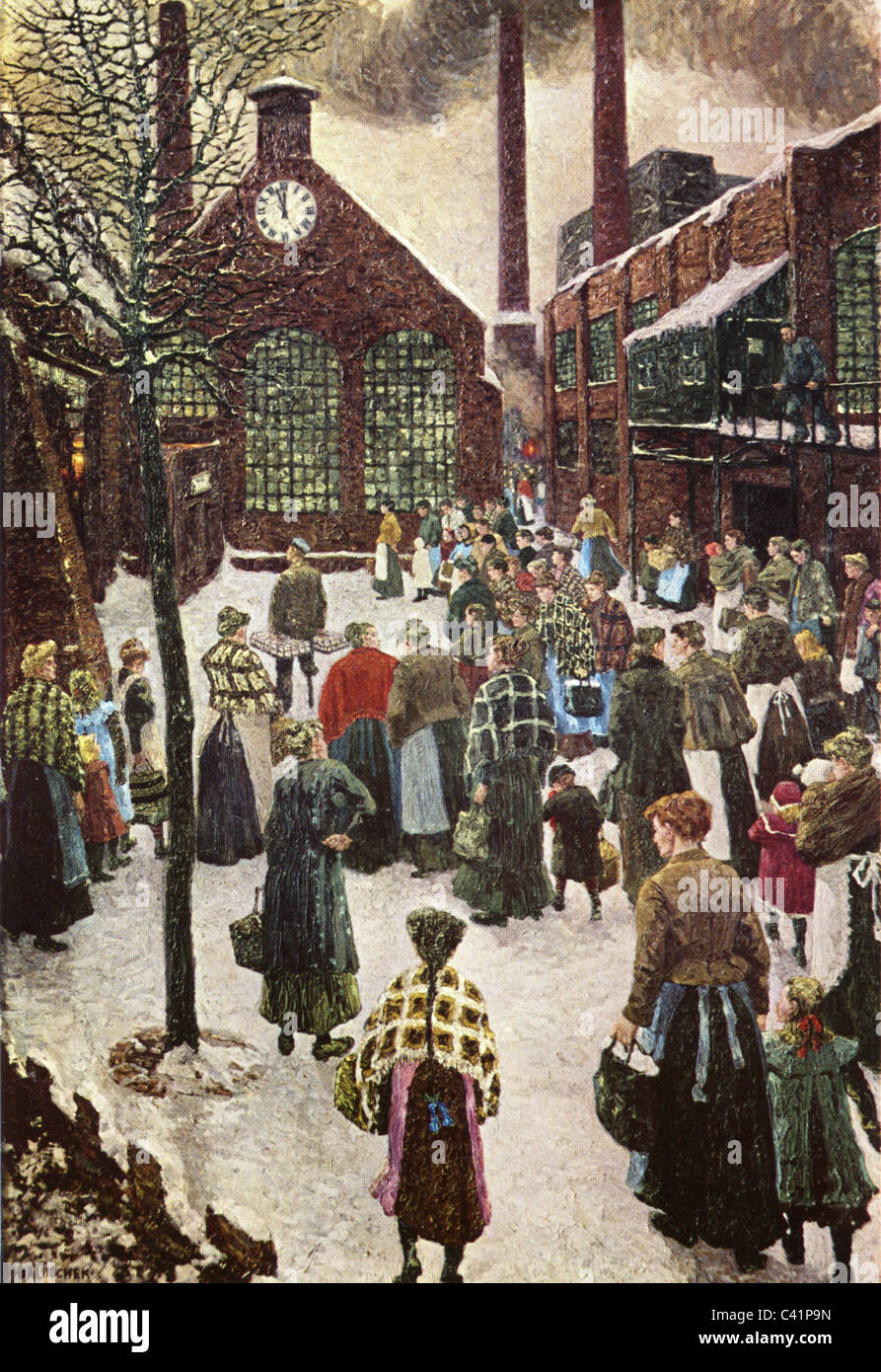 Industrie, Fabriken, Borsig Maschinenbau, Berlin, Mittagessen, Farbdruck nach Malerei von Hans Baluschek, 1911, , zusätzliche-Rechte-Clearenzen-nicht verfügbar Stockfoto