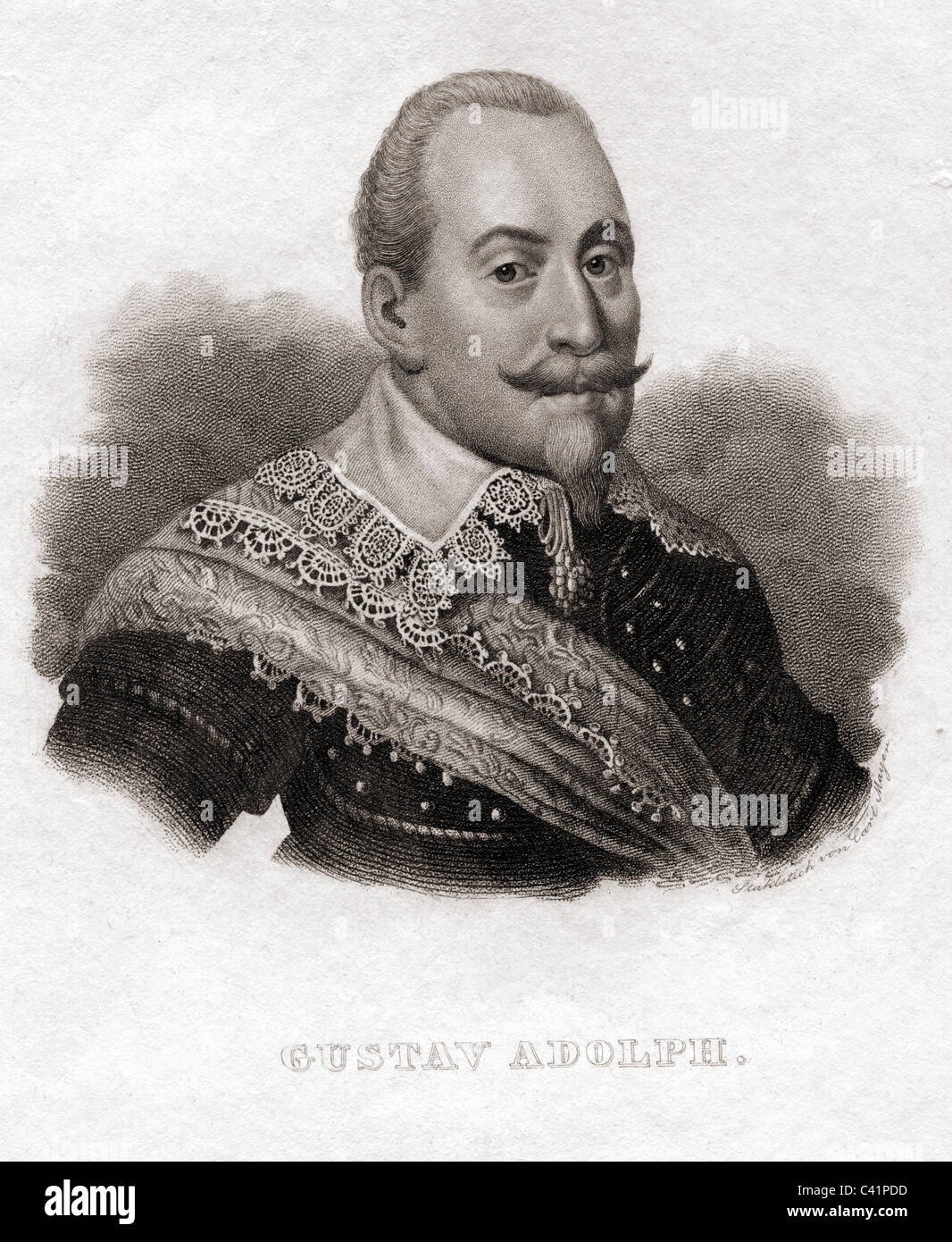 Gustav II Adolph, 19.12.1594 - 16.11.1632, König von Schweden 1611-1632, Porträt, Stahlstich, Jahrhundert, Artist's Urheberrecht nicht gelöscht werden Stockfoto