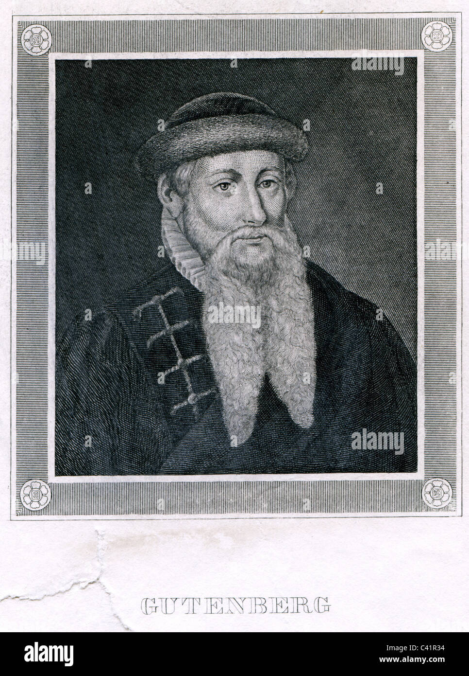 Gutenberg, Johannes Gensfleisch zur Laden zum, circa 1400 - 3.2.1468, deutscher Erfinder, Porträt, Stahlstich nach einem Gemälde aus dem 19. Jahrhundert, Artist's Urheberrecht nicht gelöscht werden Stockfoto