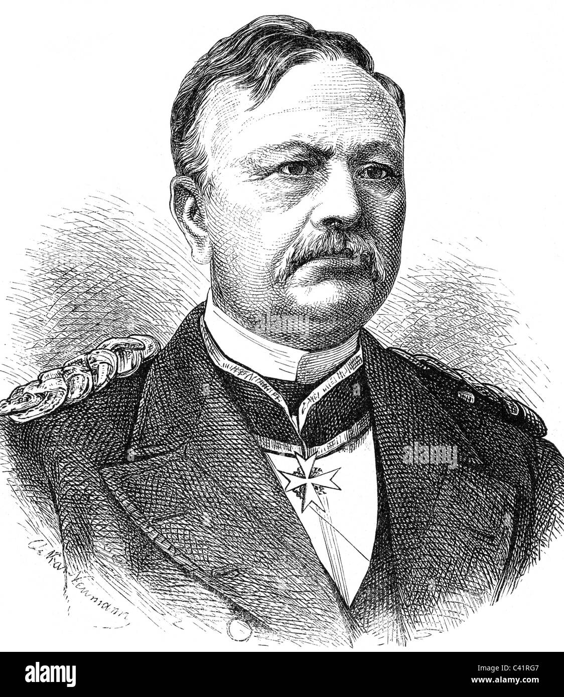 Stosch, Albrecht von, 20.4.186 - 29.2.1896, deutscher General und Admiral, Chef der Admiralität von 1872 - 1883, Porträt, Holzgravur, 2. Hälfte des 19. Jahrhunderts, Stockfoto