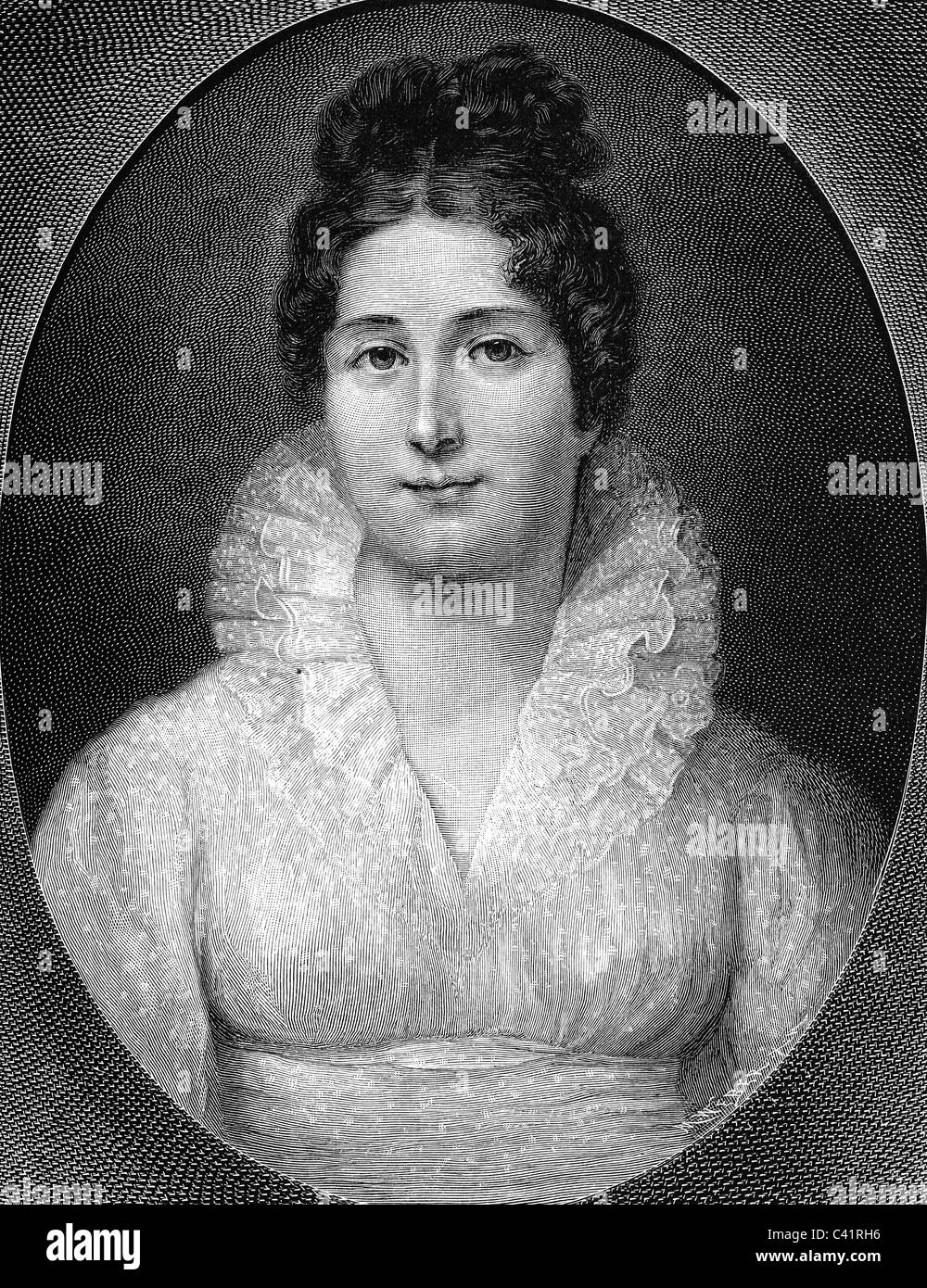 Recamier, Jeanne Francoise Julie, 4.12.767 - 11.5.1849, französischer Autor/Schriftsteller, Porträt, Holzgravur, 19. Jahrhundert, Stockfoto