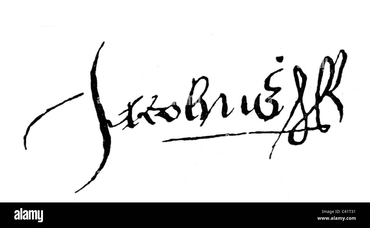James II., 24.10.1633 - 17.9.1701, König von England 6.2.1685 - 11.12.1688, Unterschrift, Stockfoto