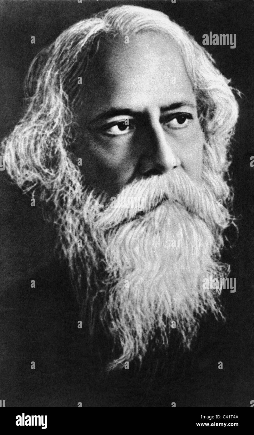 Rabindranath Tagore, 7.5.1861 - 7.8.1941, indischer Autor/Schriftsteller, mit Romain Rolland, 1920er Jahre, Stockfoto