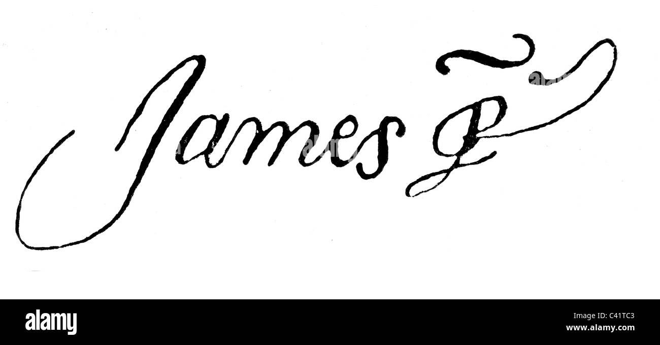 James I., 19.6.1566 - 27.3.1625, König von England 24.3.1603 - 27.3.1625, Unterschrift, Stockfoto