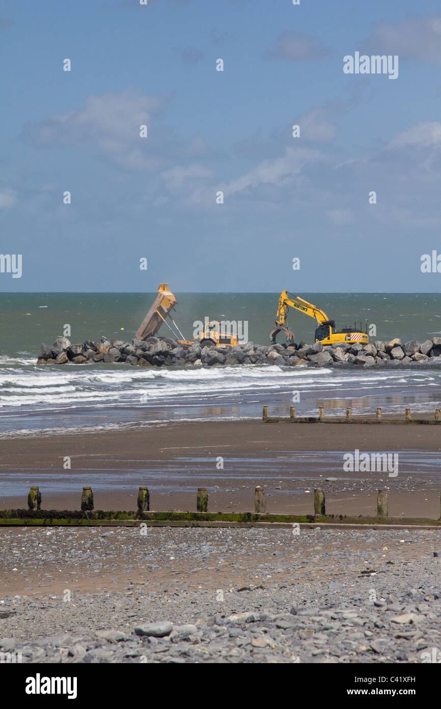 Küstenschutzes Gebäude am Borth, Mitte Wales Stockfoto