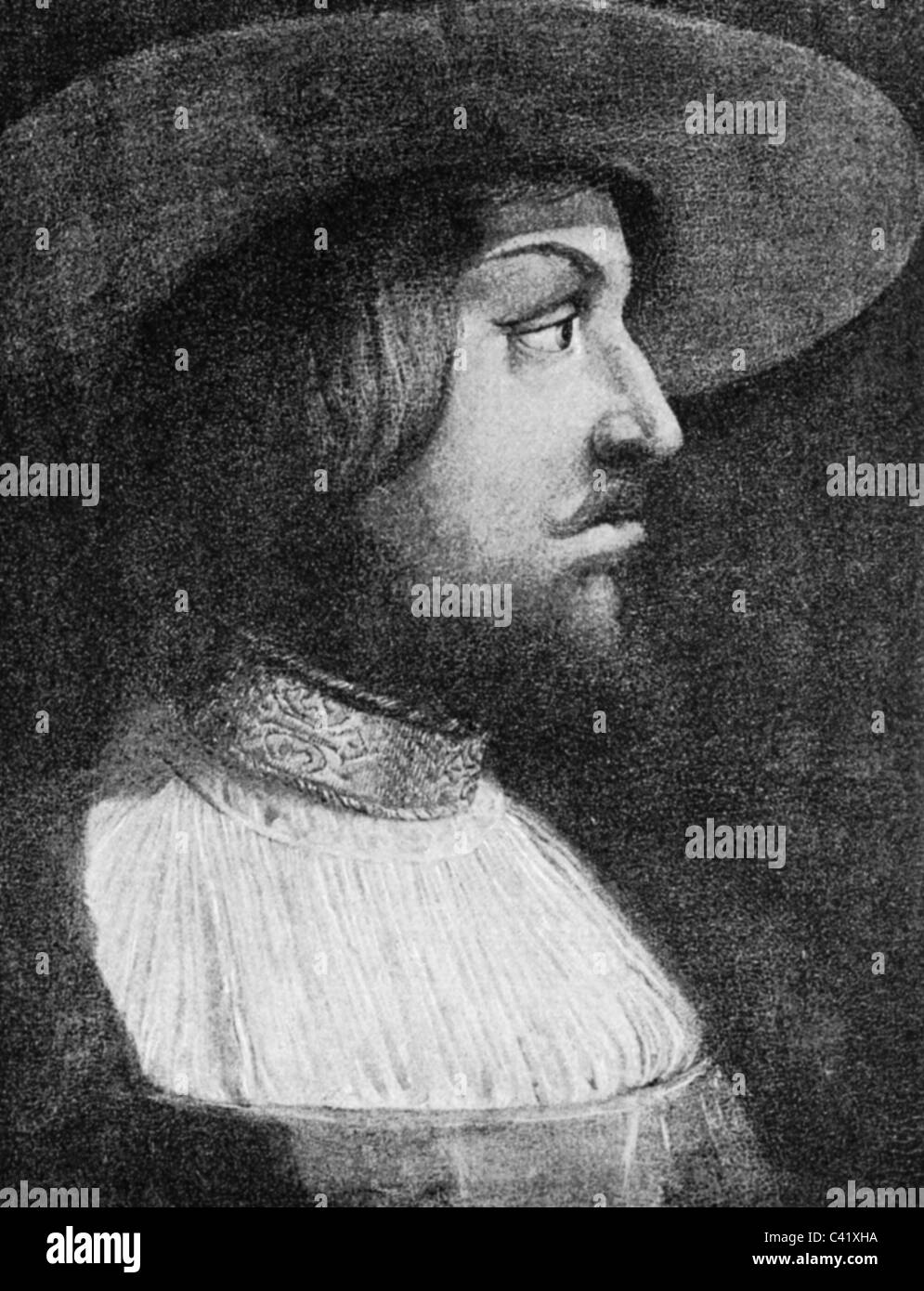 Louis II, 1.7.1506 - 29.8.1526, König von Ungarn und Böhmen 13.3.1516 - 29.8.1526, Porträt, Holzgravur, 19. Jahrhundert, Stockfoto