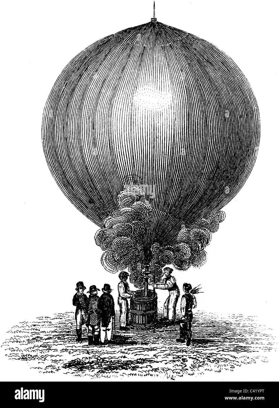 Buchillustration des 19. Jahrhunderts, 9. Ausgabe der Encyclopaedia Britannica, Heißluftballon (1875) entnommen Stockfoto