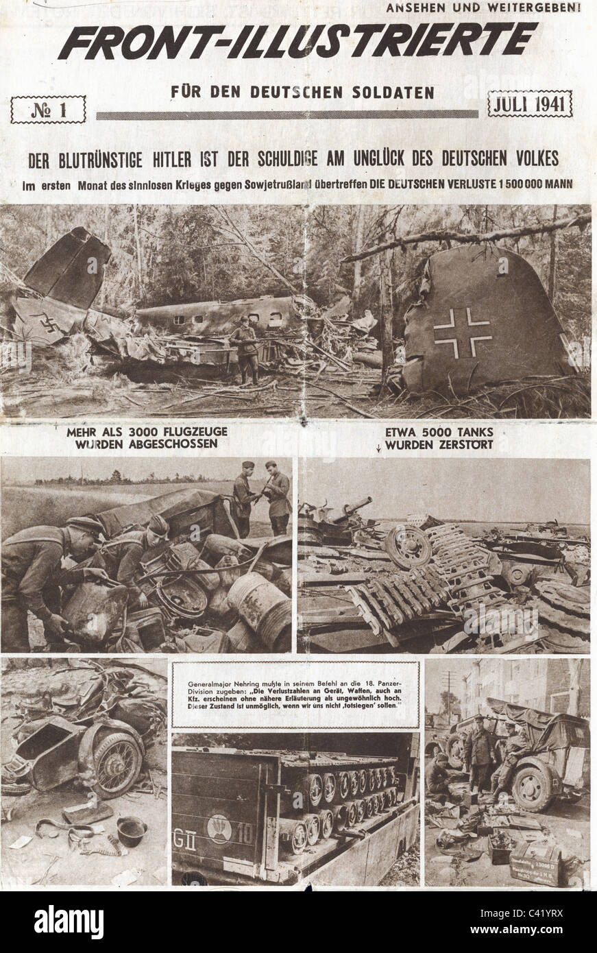Ereignisse, 2. Weltkrieg, Propaganda, sowjetische Propaganda, 'Front-Illustrierte für den deutschen Soldaten', Nr. 1, Juli 1941, Titelseite, Zusatzrechte-Clearences-nicht vorhanden Stockfoto