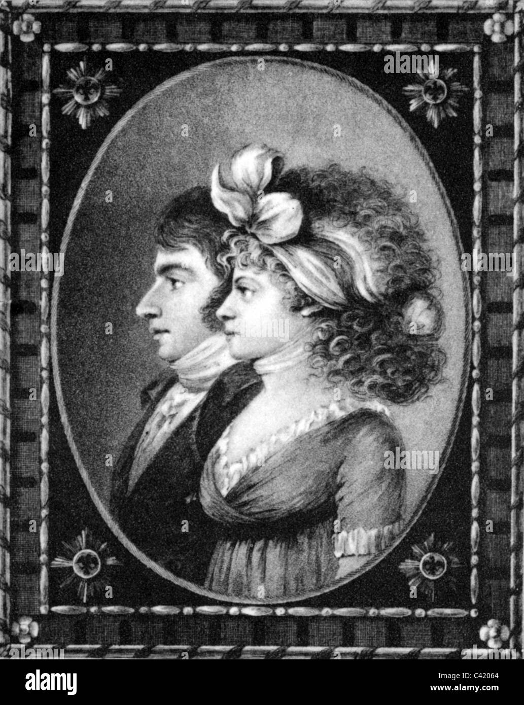 Radziwill, Antoni Henryk, 13.6.1775 - 7.4.1833, polnische Politikerin, mit Frau Louise, Gravur von Sintzenich nach Zeichnung von Fräulein W. von der Borch, ca. um das Jahr 95, Stockfoto