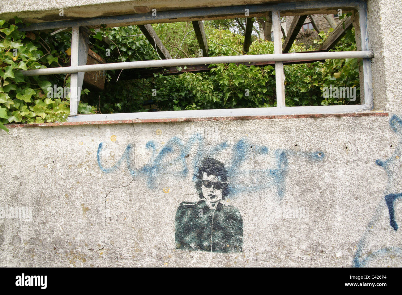 Bob Dylan-Schablone an Aust Fähre über den Fluss Severn Stockfoto