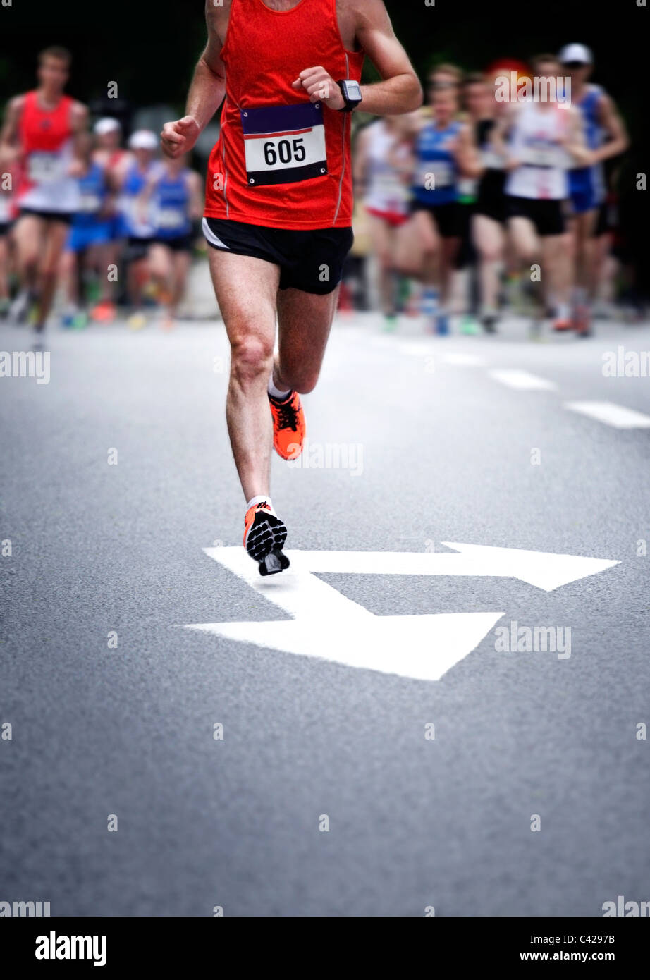Marathon-Läufer - Bewegungsunschärfe Stockfoto
