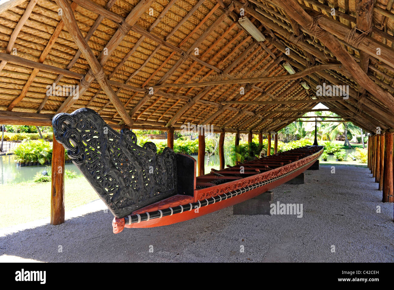 Waka Taua Krieg Kanu Polynesian Cultural Center Laie Honolulu Hawaii Oahu Pazifischen Ozean Stockfoto