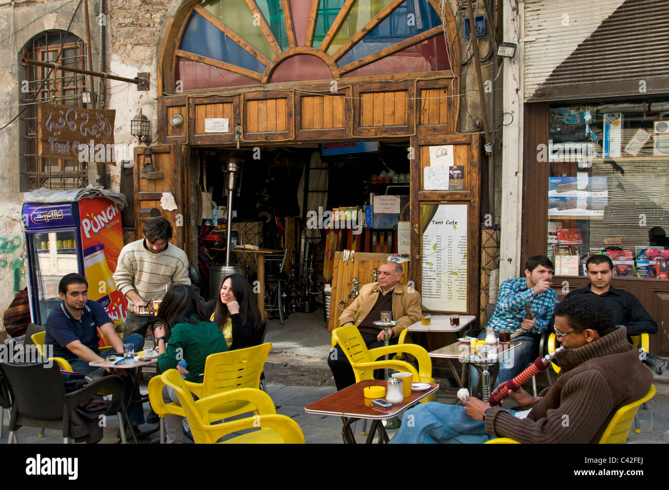 Zentralen Damaskus Syrien Wasserpfeife Cafe Kaffee Teehaus Stockfoto