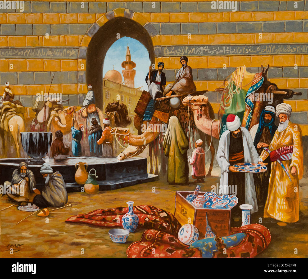 Kamel Damaskus Syrien Basar Souk-Malerei-Kunst-Galerie Stockfoto