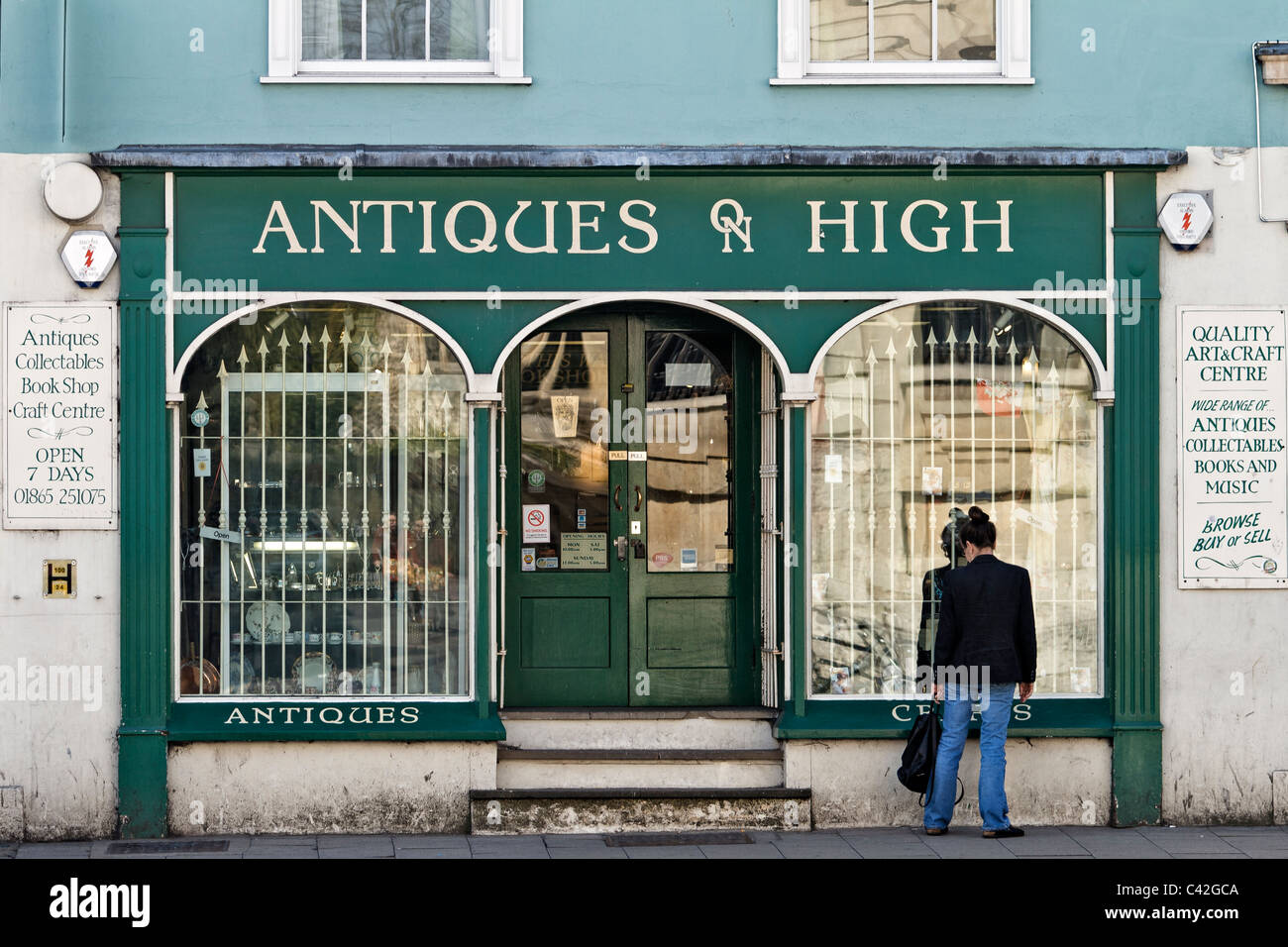 UK-Oxford-Antiquariat auf der High Street Stockfoto