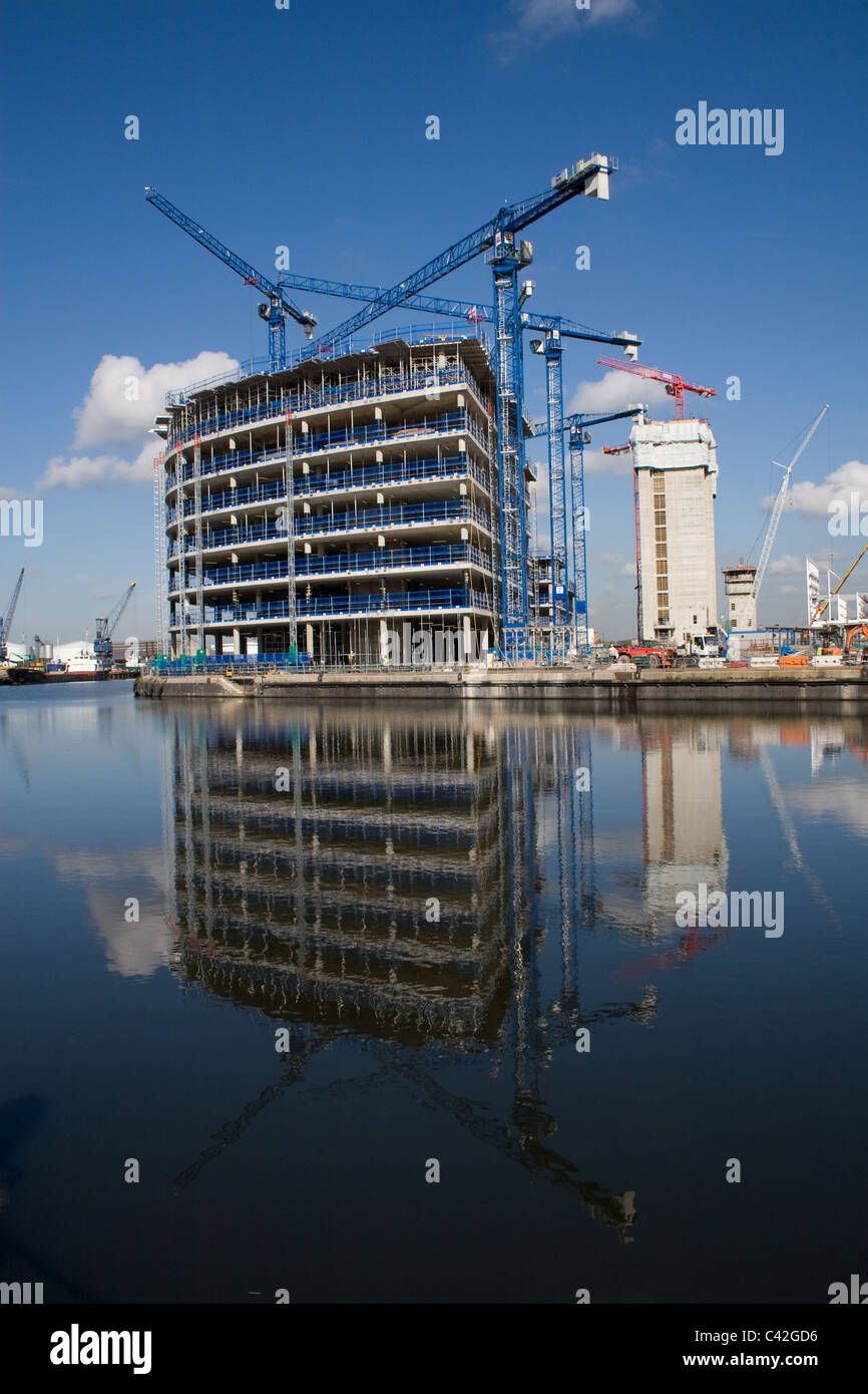 Bau bei Medienstadt UK in Salford Quays, Salford, Lancashire, North West UK Stockfoto