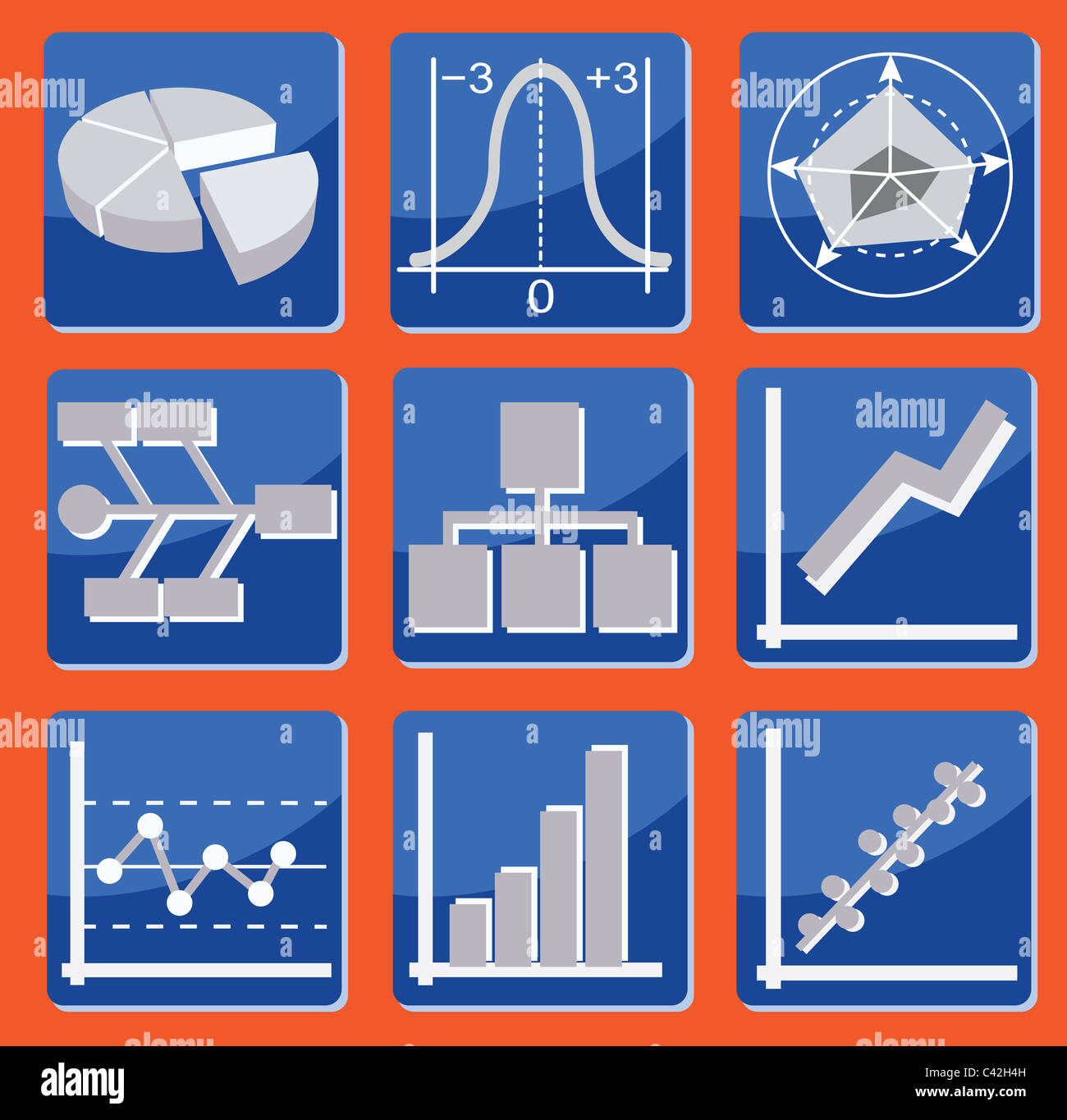 Symbole Mit Verschiedenen Arten Von Diagrammen Und Grafiken Stockfotografie Alamy