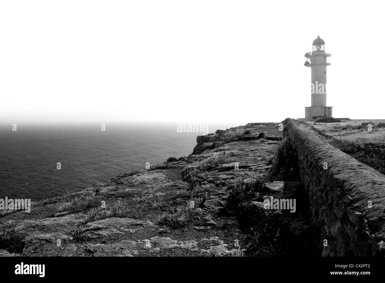schwarze und weiße Barbarei Cape Leuchtturm Formentera-Balearen-Insel Stockfoto